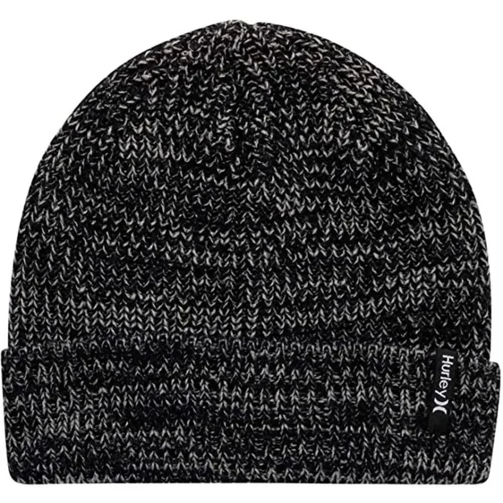 Hurley Men's Black/Grey Cuffed Beanie - Loose Knit Winter Hat One Size